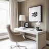 Home Office Design With Beige Chair And Matte Cabinets