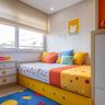 Kids Bedroom Design With Cot Bed, Drawers and Art Wall