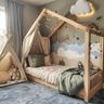 Kids Bedroom Design With Four-Poster Wooden Bed and Mural