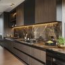 Open Kitchen Design in Walnut Suede Finish with Granite Countertop