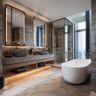 Bathroom Design with Brown Marble and Vanity