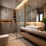 Grey Tile Design With Built-In LED Wall Niches
