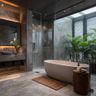 Bathroom Design with Grey Marble and Vanity