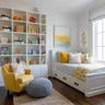 Kids Bedroom Design With Mustard Sofa And Drawer Storage Bed