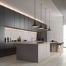 Grey Kitchen Island Design With Quartz Countertop