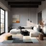 Living Room Design with L-Shaped Sofa with Grey Cushions