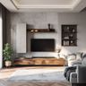 Brown and Grey TV Unit Design With Textured Wall Backdrop