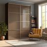 Brown 2-Door Sliding Wardrobe Design With Lacquered Glass