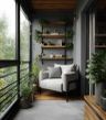 Balcony Design with Dark Grey Walls and Organic Textures