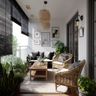Balcony Design with White Walls and Eclectic Gallery Display