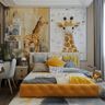 Kids Bedroom Design Featuring Queen Bed, Study Desk, and Wall Art