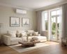 Living Room Design with Cream Sofa and Concealed Storage