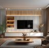 TV Unit Design with LED Lighting and Marble Paneling