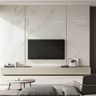 TV unit with wooden finishes, spotlighting, and surrounding indoor plants