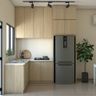 L Shaped Kitchen Design With Classy Wooden Aesthetic And Quartz Countertop - Livspace