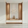 Pooja Room Design with Wooden Accent Wall