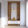 Pooja Room Design with Wooden Accent Wall
