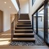 Straight Staircase Design with Wood, Concrete, Metal, Glass