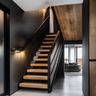 Wood and Metal Straight Staircase Design