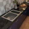 Quartz top mount double bowl kitchen sink design