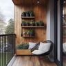 Balcony Design With Wire Chair and Wooden Planters
