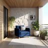 Balcony Design with 3D Concrete Wall and Wooden Ceiling