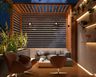Balcony Design with Wooden Pergola and Brick Wall Touch