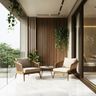 Balcony Design with Rattan Chairs and Wooden Wall Paneling