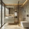 Brown Bathroom Design with Glossy Finish and Integrated Lighting