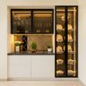 Modern Crockery Unit Design with White Glass and Mirror Backsplash
