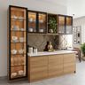 Contemporary Crockery Unit Design with Tiepolo Finish and Fluted Glass Cabinets