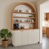 Contemporary Crockery Unit Design with Grey and Open Arch Shelves