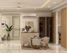Traditional Dining Room Design with White Marble and Beige Chairs