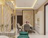 Dining Room Design with White Marble Table and Gold Details