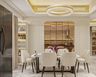 Dining Room Design with Oval Marble Table and Beige Chairs