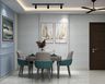 Dining Room Design with Grey Oval Table and Teal Chairs
