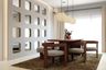 Dining Room Design with Partition and Wooden Furniture
