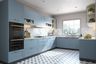 Blue and White Geometric Kitchen Flooring Design