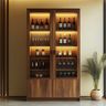 Wood Home Bar Design with Glass Display and Bottom Storage