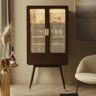 Rattan and Walnut Home Bar Design with Sliding Doors