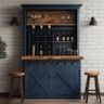 Home Bar Design with Navy Blue and Wood, Built-in Stemware Holders