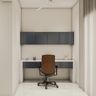Home Office Design with White Desk and Dark Gray Cabinets