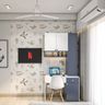 Home Office Design with Aviation Wallpaper and Kids Study Zone