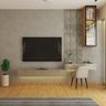 Home Office Design with Glass Cabinet and Marble Cladded Wall