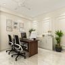 Home Office Design with Dark Wood Desk and Art Gallery