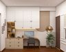 Cream and Walnut Home Office Design with Rounded Desk