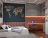 Kids Bedroom Design With Cushioned Bench and World Map