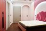 Kids Bedroom Design With Pink Velvet Shell Headboard and Wardrobe