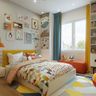 Kids Bedroom Design With Queen Bed And Yellow Headboard