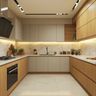 U-Shaped Kitchen Design in Champagne and Teak